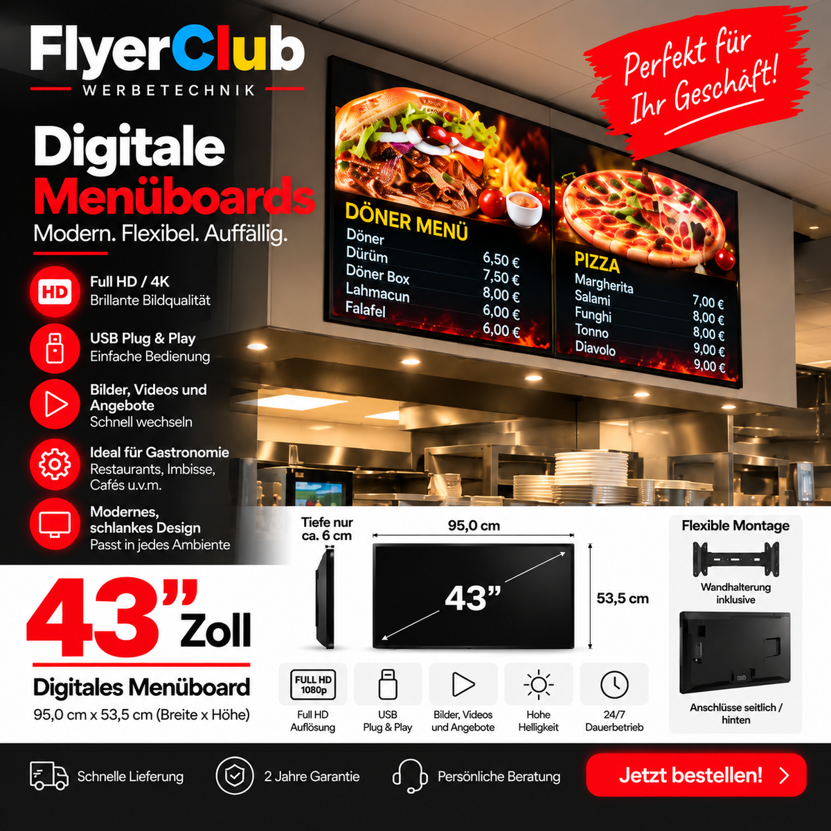 43 Zoll Digitales Menüboard